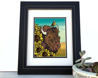 Buffalo Bison Art Print | Western Wildlife Wall Art, Rustic Cabin Decor