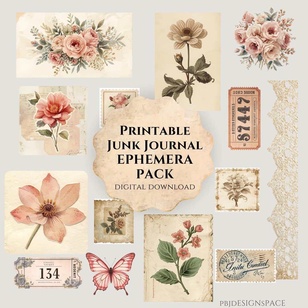 Vintage Floral Ephemera Printable | Junk Journal Ephemera | Scrapbook ...