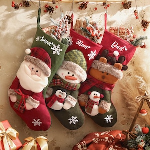 Personalized Christmas Stockings with name, 3D Plush Character, Monogram Stocking, Christmas Tree Decor, Christmas Gift, Holiday Stocking