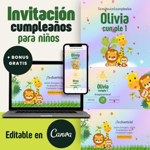 Kindergeburtstag Web-Einladung / Editierbare Canva-Vorlage mit Tiermotiv und RSVP-Button / Digitale Einladung