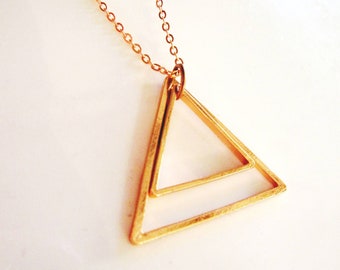 Rose Gold Triangle Necklace, Geometric Necklace, Double Triangle, Modern, Gardendiva