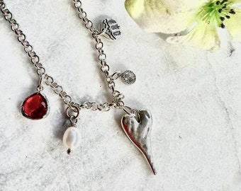 Silver Necklace, Valentines Day, Silver Heart Charm, Blueartichokedesigns