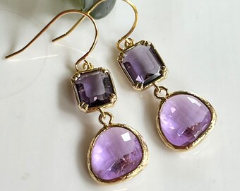 Purple Earrings, Glass Jewel Dangles, Bridesmaid Gift, Gift for Her, Gardendiva