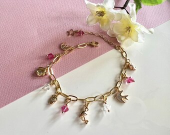 New Mom Charm Bracelet, Girl Mom Gift, Gift for Her, Pink Crystals, Gardendiva