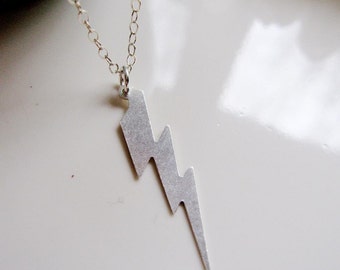 Lightning Bolt Necklace, Sterling Silver, Unisex Necklace, Gardendiva