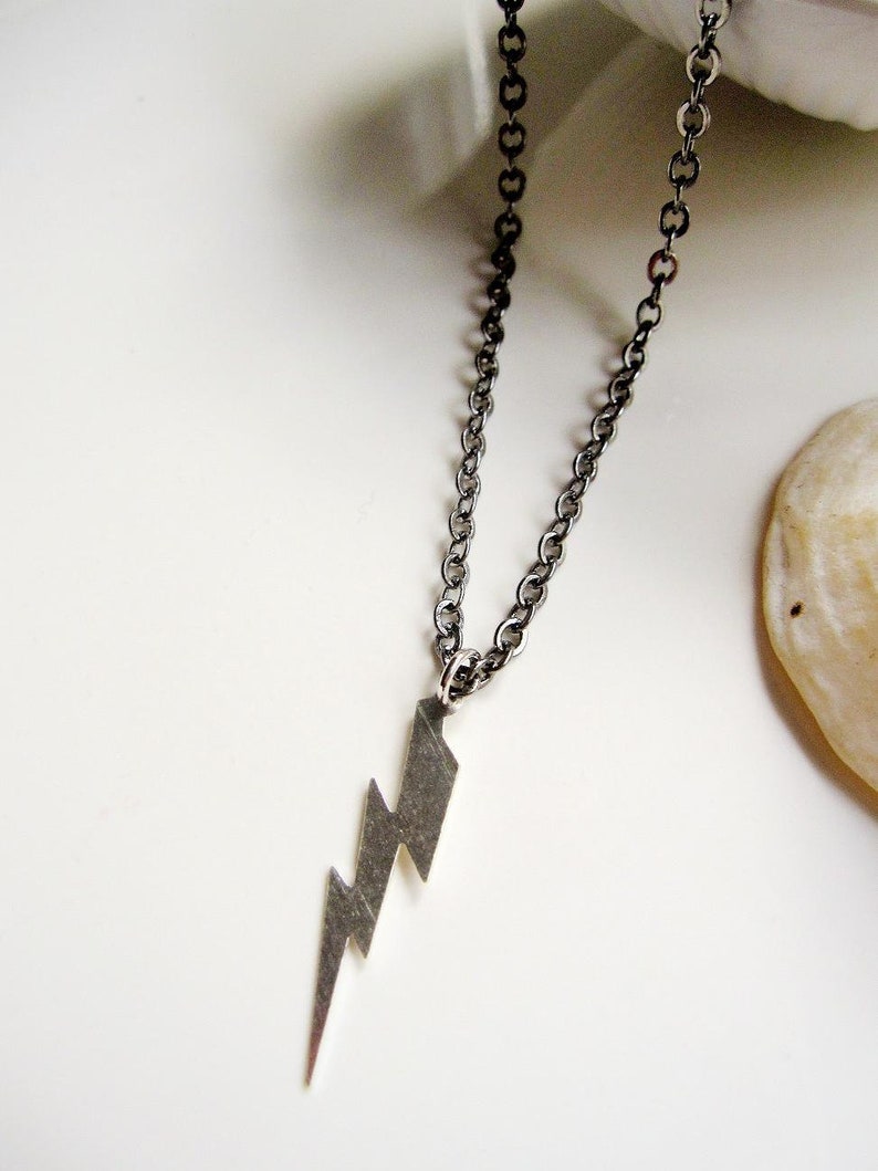 Silver Lightning Bolt Necklace Unisex Necklace Zeus Etsy