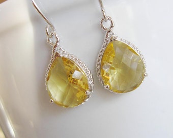 Light Yellow Silver Earrings, November Birthstone, Citron Earrings, Bridesmaid Jewelry, Gardendiva