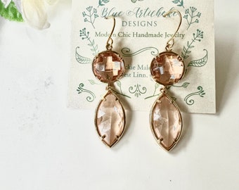 Peach Teardrop Earrings, Gold Edged Earrings, Bridesmaid Earring, Dainty Earrings, Wedding Jewelry, Gardendiva