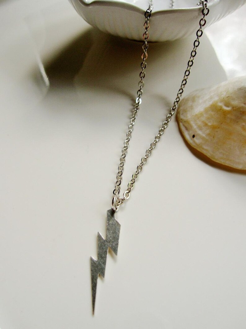 Silver Lightning Bolt Necklace Unisex Necklace Zeus Etsy