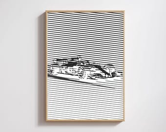 Póster de Fórmula 1 para pared, póster de carreras en blanco y negro, lámina minimalista con dibujo lineal de F1, póster para amantes de los coches de F1, descarga digital de decoración de deportes de motor.
