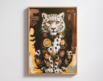 Leopard Floral Art Print, Earthy Boho Jungle Decor (Digital Download)