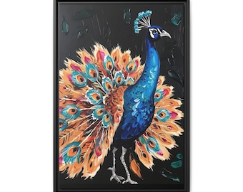 Framed Canvas Wall Decor, Peacock Art Print, Vibrant Home Art, Animal Lover Gift, Colorful Wall Art