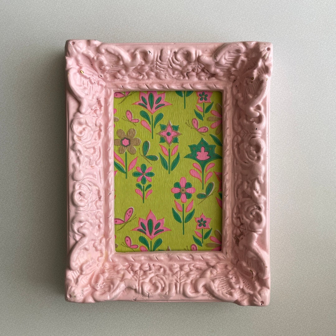 Pink Frame With Vintage Floral Paper in Mod Colors - Etsy