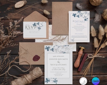 Blue Dogwood Wedding Invitation Suite: Editable Templates (Digital Download)