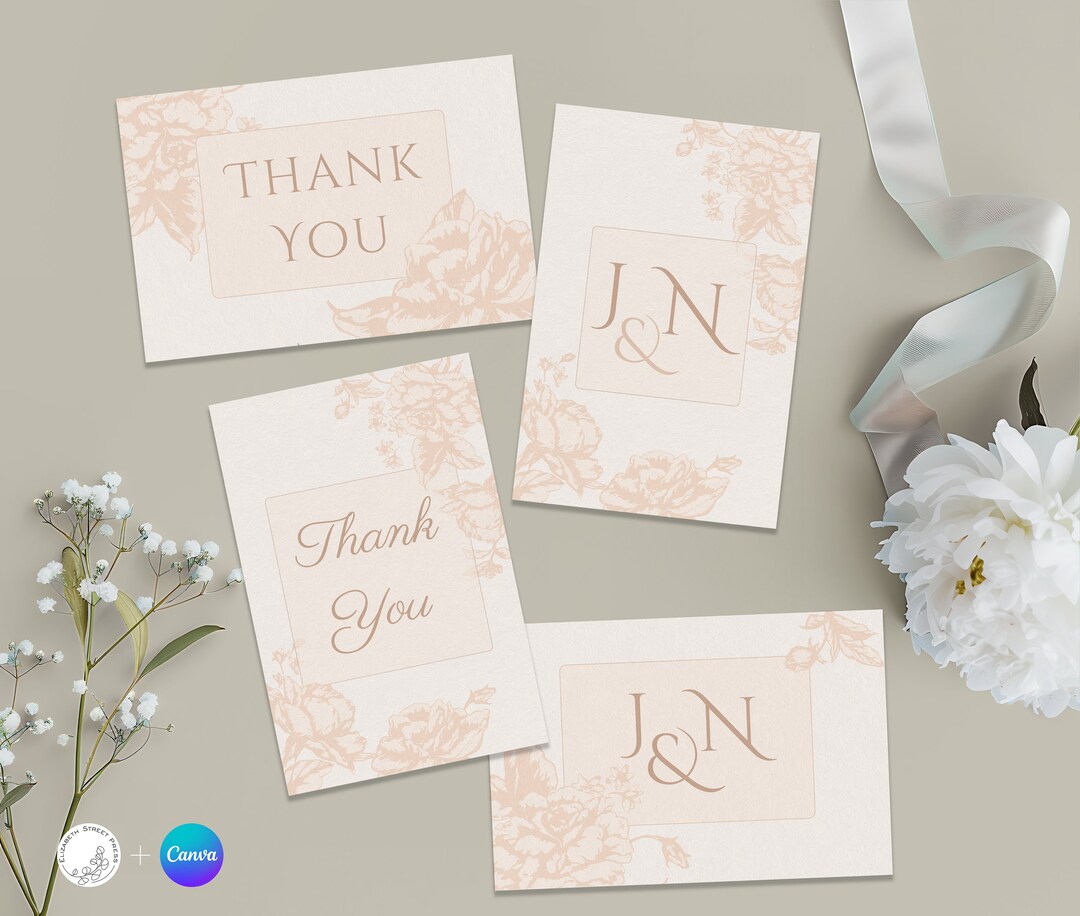 Wedding Thank You Card Template Set Customizable Instant Download 8 ...