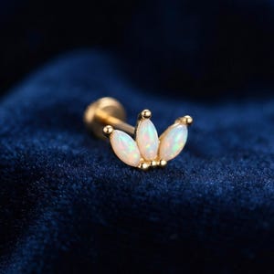 Minimalist Opal Stud Earrings Set, 18K Gold/Tiny Opal/Marquise Leaf Earrings, Dainty Stackable Earrings, Gemstone Earrings Jewelry Gift