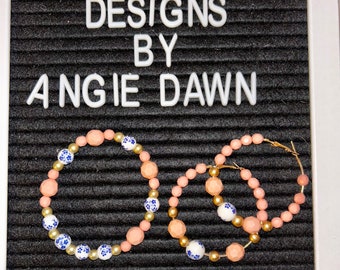 Blue floral and orange bracelet set