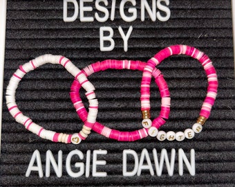 Pink and white Fighter Heishi Bead bracelet set