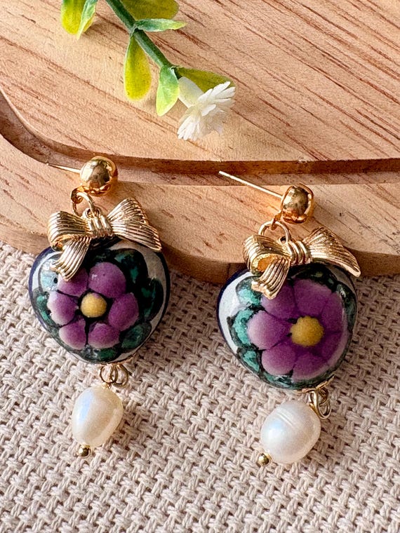 Mexican Talavera Heart Earrings