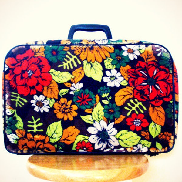 Dark Yellow and Orange Floral Suitcase