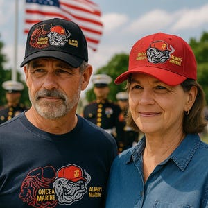 Marine Veteran Hat – “Semper Fi” Bulldog Embroidered Cap – USMC Military Dad Hat – Red or Black – Patriotic Gift – FREE SHIPPING