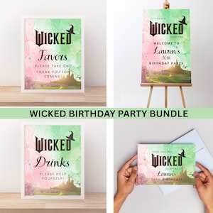Wicked Birthday Bundle, Editable Wicked Welcome Sign, Editable Thank You, Editable Food Drink Sign, Wicked Party Decor, Digital Download