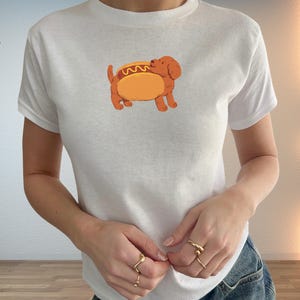 Hot Dog Baby Tee, Cute Hot Dog Tee, Hot Dog Crop Top, 4th of July Baby Tee, Hot Dog Summer Tee, Hot Dog Lover Gifts, Cute Dog Baby Tee.