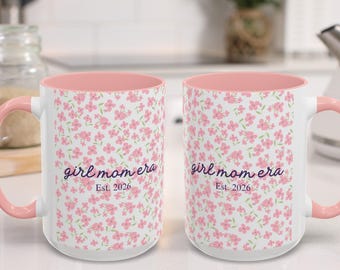 Anpassad mugg för flickmamma-eran, mugg för mamma-eran, blommig mamma-kaffekopp, rosa mamma-kaffekopp, kokett estetisk mugg, present till mamma till flickor, present till nybliven mamma