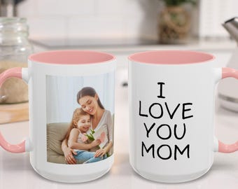 Anpassad fotomugg mamma, anpassad mammamugg, bildmugg till mamma, fotopresent till mamma, jag älskar dig mammamugg, mors dag-present, födelsedagspresent till mamma.