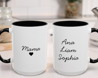 Anpassad mammamugg med barnnamn, anpassad mammakaffekopp, minimalistisk mammamugg, efternamnsmugg, mammakaffemugg, mors dag-present, födelsedagsmamma