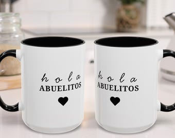 Hola Abuelitos-mugg, graviditetsavslöjandemugg, spansk babytillkännagivandemugg, presentmugg för morföräldrar, graviditetsavslöjande för morföräldrar, bebis 2026.