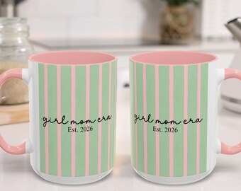 Anpassad mugg för tjejmamma-eran, randig mamma-kaffekopp, rosa mamma-kaffekopp, mamma-eran-kopp, estetisk mamma-mugg, present till mamma till flickor, present till nybliven mamma.
