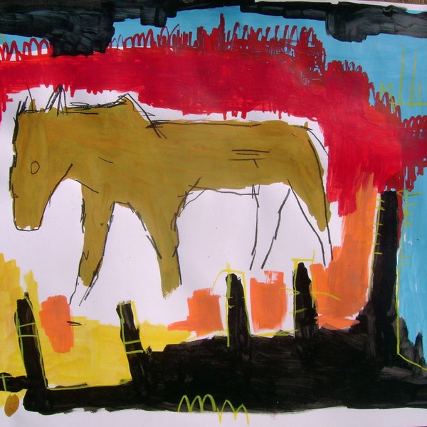 Old Horse outsider art on paper 11x14