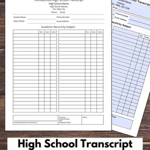 Relevé de notes imprimable pour l'école secondaire à la maison, dossier scolaire minimaliste, bulletin scolaire, modèle modifiable à remplir