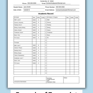 Middle School Homeschool Transcript, Junior High or High School ...