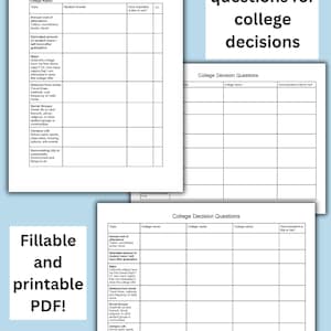 Comparaison universitaire imprimable, feuille de travail à remplir sur la décision de l'école, modèle de visite universitaire