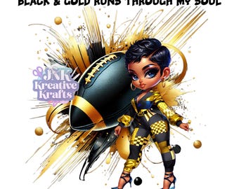 Fierce Black & Gold Football Diva - Bold Fan Art T-Shirt Design