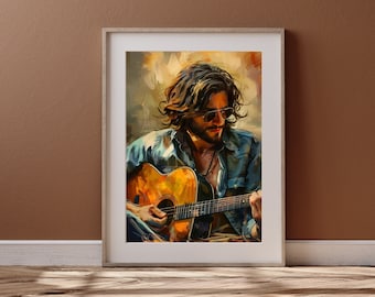 Acoustic Guitar Wall Art, Vintage Musician Poster, Guitarist Printable, Music Room Decor, Digital Download