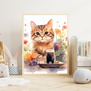 Orange cat water paint / Wall Art / Ai Art / Digital download/