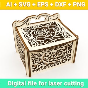Box with roses pattern with lid vector for CNC svg vector file, vector cut file, cnc, cnc file, cnc pattern