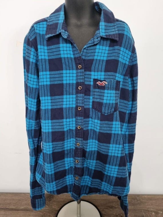 Hollister Shirt Girls Small Blue Button up Plaid Casual Teens Youth Etsy Canada