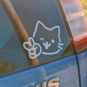 猫のピースサインビニールデカール・車、ノートパソコン用ステッカー