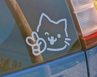 Katze Peace Zeichen Vinyl Aufkleber • Auto-, Laptop Aufkleber