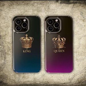 King and Queen Couple Phone Cases for iPhone 15 + 14 +13, Royalty Style Couple Phone Cases, Valentine&#39;s Day Matching Gifts, gift for couples