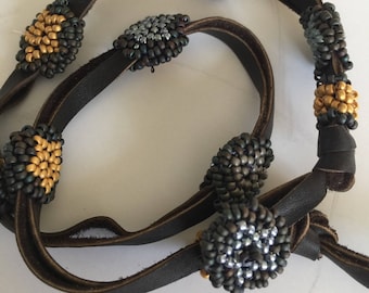 Leather and Beads Wrap Bracelet