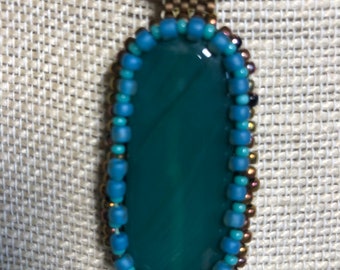 Beaded Green Agate Cabachon
