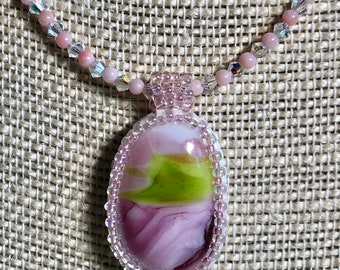 Beaded Pink Glass Cabachon