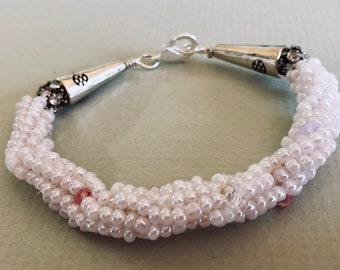 Pearl Herringbone Bracelet with Swarovski Crystals