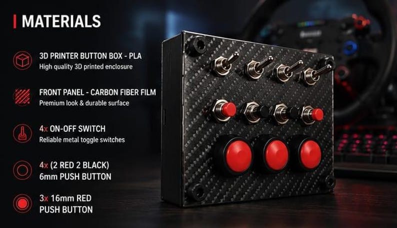 Simracing Button Box – 11 Function Switch, USB PC Sim Control for Flight/Racing Simulators image 4