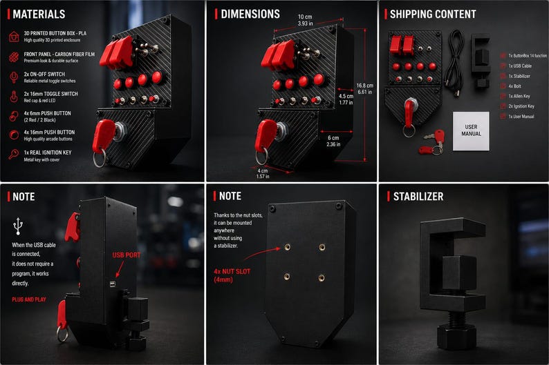 Simracing Button Box – 14 Function Switch, USB PC Sim Control for Flight/Racing Simulators image 9